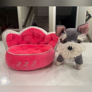 Plush Dog with Pink Dog Bed for 18” Dolls